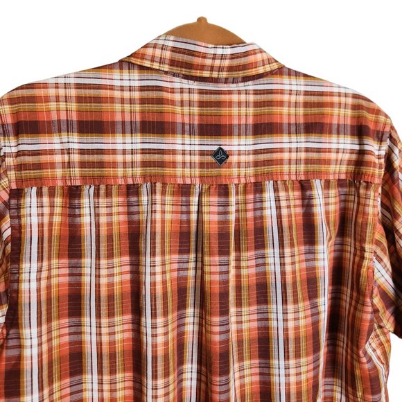 Prana Plaid Short Sleeve Button Down Shirt Organic Cotton Orange Large - Picture 5 of 9